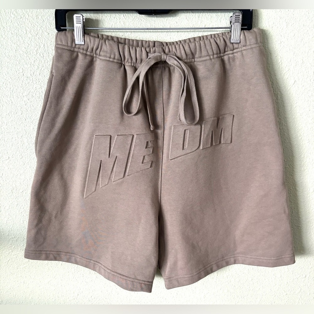 Mr Enjoy Da Money MEDM Tan Brown Draw String Thick Logo Sweat Shorts Size Medium
